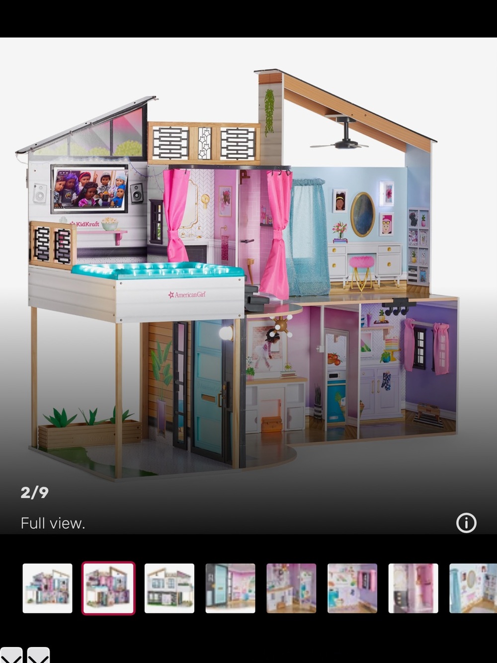 American Girl Two-Story Dollhouse Playset with Pink Curtains and Aqua Pool